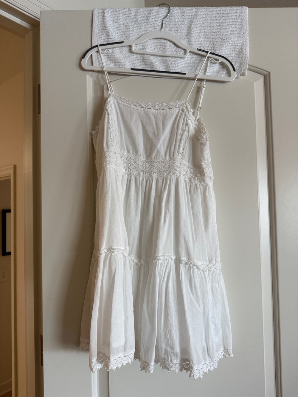 Urban Outfitters White Lace-Trim Tiered Slip Dress
